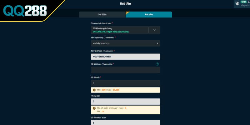Rút Tiền QQ288 Siêu Tốc Và Nhanh Chóng Cho Mọi Hội Viên 2 Hướng dẫn từng bước rút tiền QQ288 về tài khoản ngân hàng
